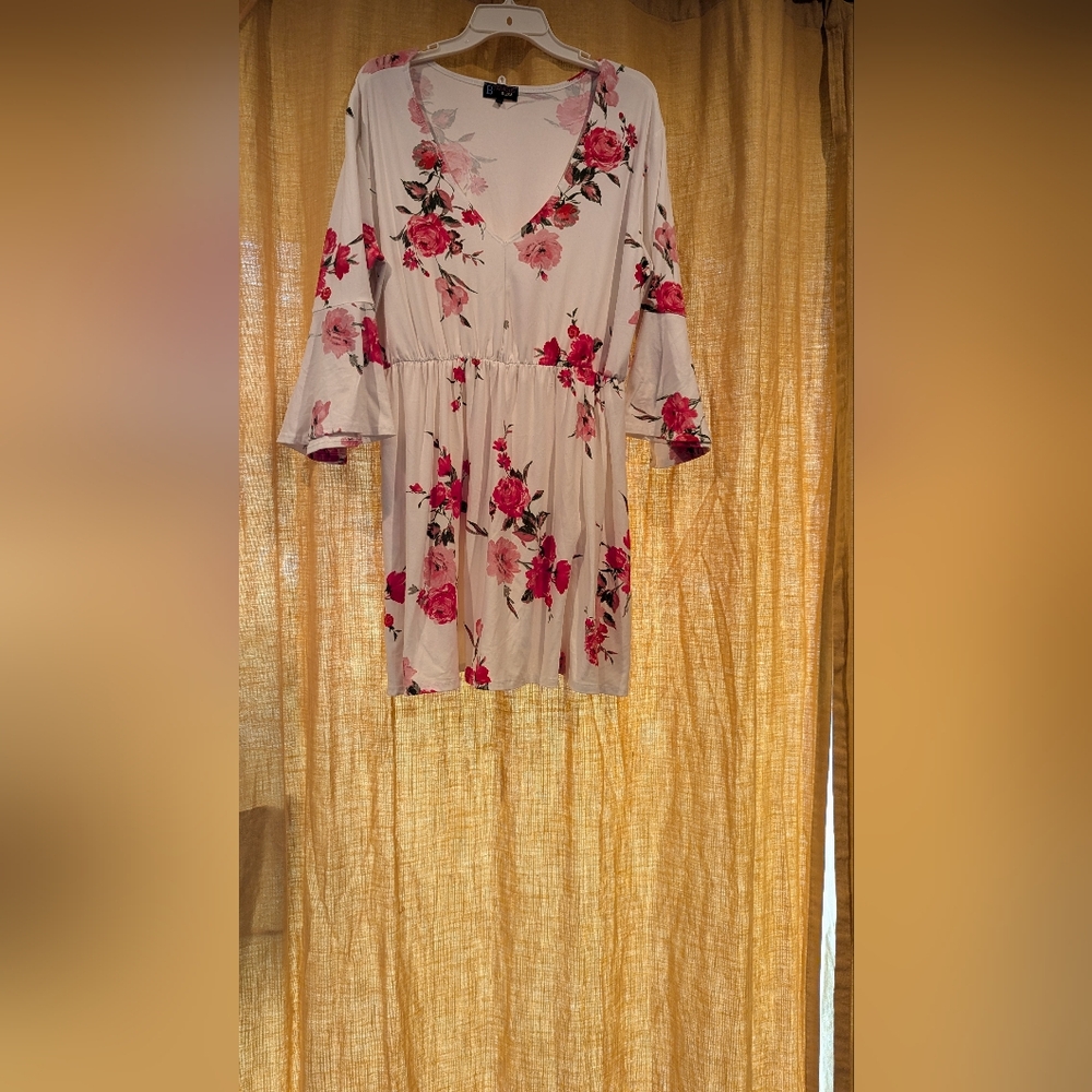64 Floral Long Sleeve Dress - Pink and White